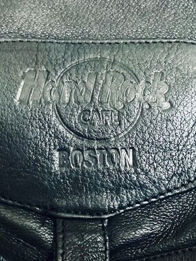 Vintage 90s Hard Rock Cafe Black Embossed Leather Boston Rucksack Backpack